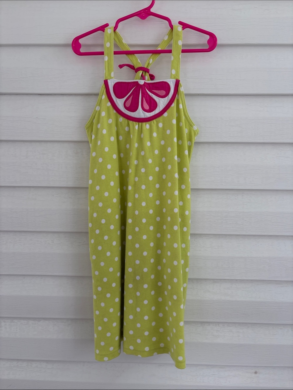 Gymboree Lime Green Polka Dot Citrus Watermelon Cotton Jersey Dress Girls Size 6